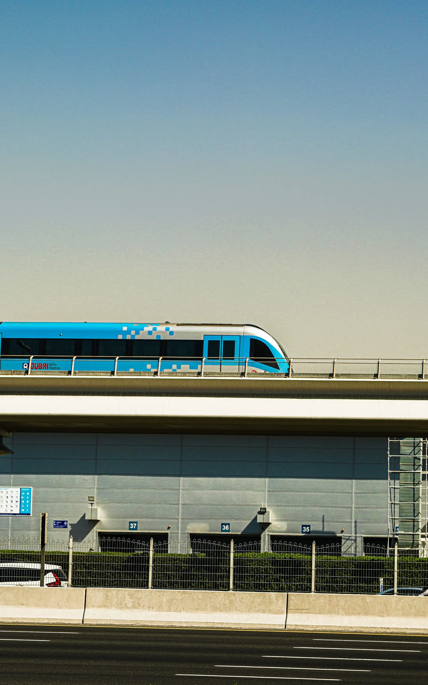 Dubai Metro train on an elevated track